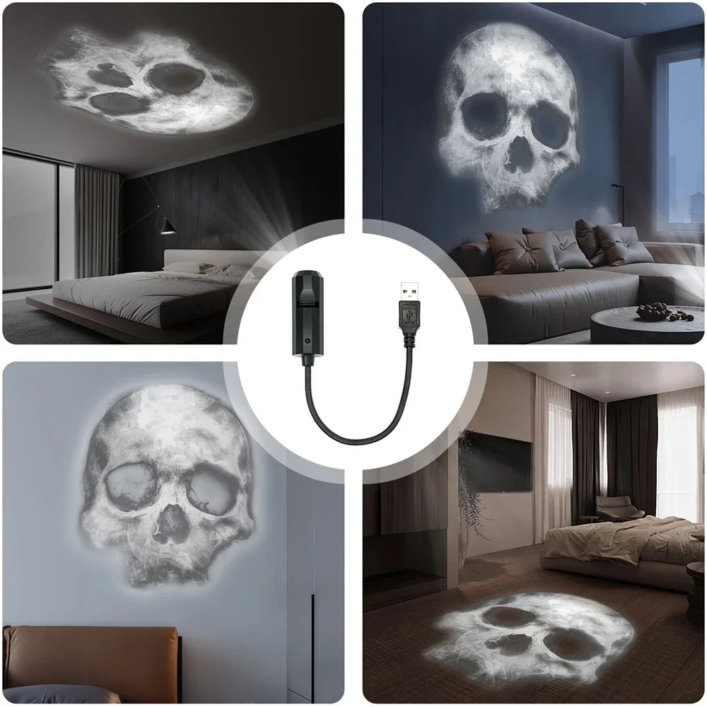 360° Rotatable Skull LED Night Light with Interchangeable Palm Prints & Faces - USB-Powered Halloween Decor for Ceiling & Wall Proshop