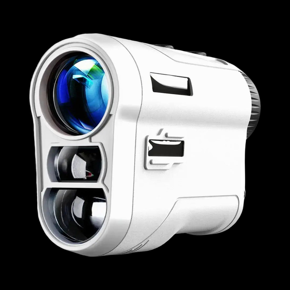 Compact white golf rangefinder with slope