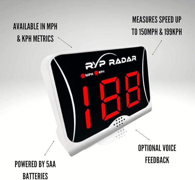 RYP Radar swing speed monitor with a red digital speed display