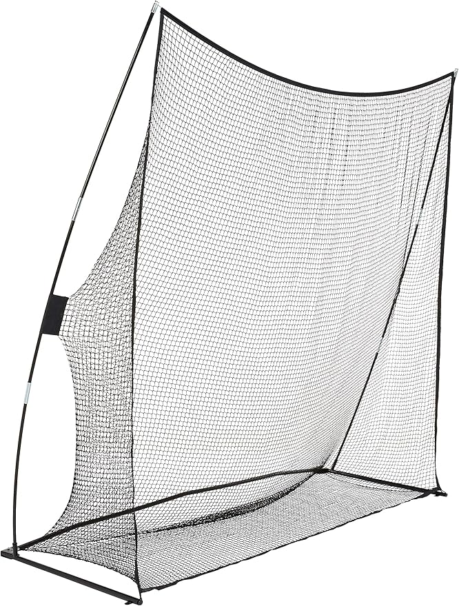 Black golf driving practice net on a metal and fibreglass frame