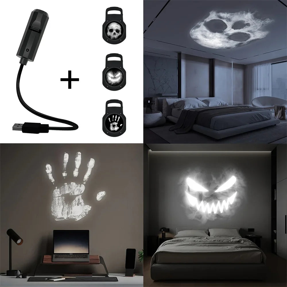 360° Rotatable Skull LED Night Light with Interchangeable Palm Prints & Faces - USB-Powered Halloween Decor for Ceiling & Wall Proshop