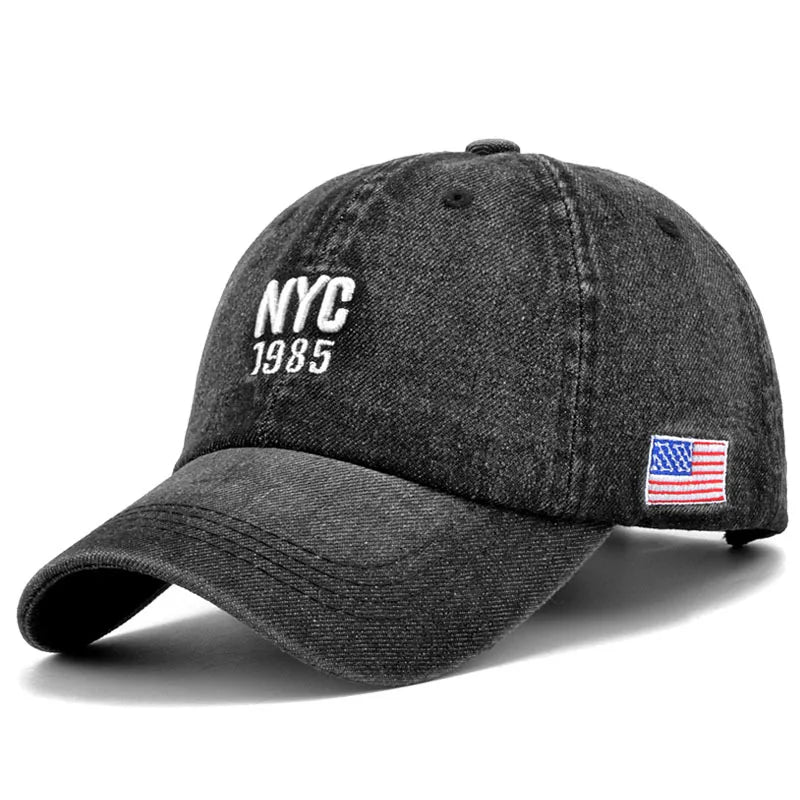 Fashion NYC 1985 Embroidery Denim Snapback Baseball Caps Adjustable Outdoor Casual Adult Wash Sports Golf Sun Hats Proshop