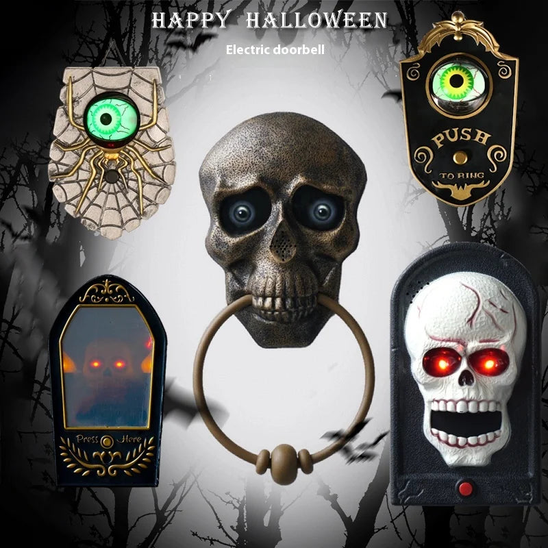 Halloween Electric Skull  Doorbell with Light and Sound Sensor Interactive One-Eye Terror Winking Ghost House Prank Props Proshop