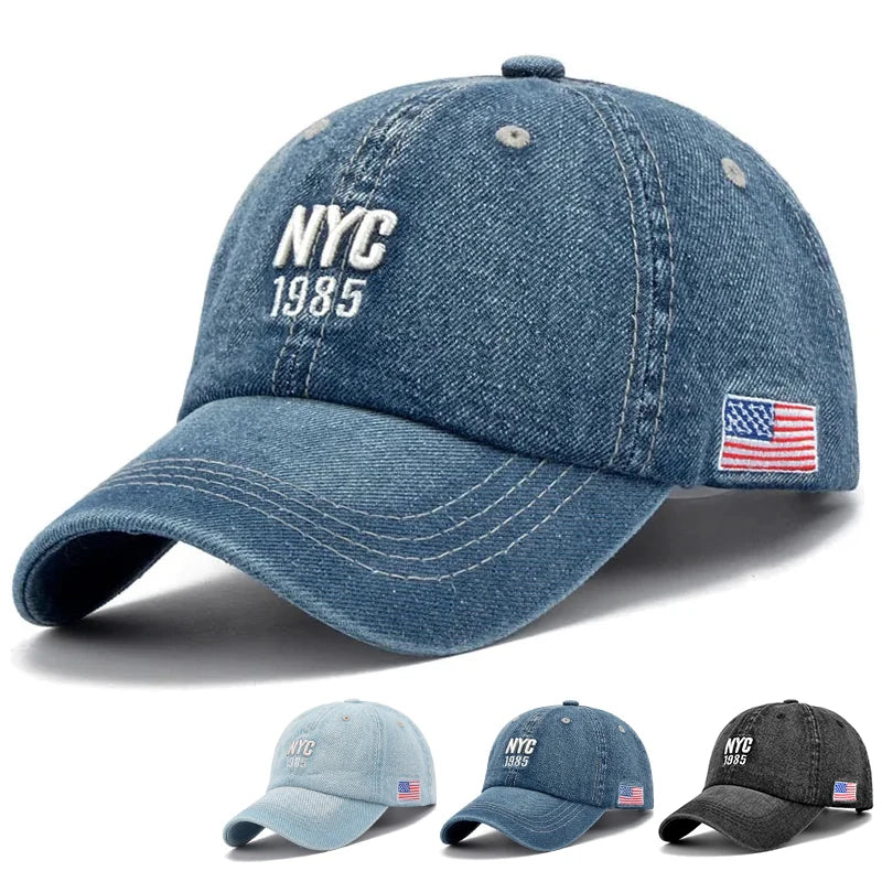 Fashion NYC 1985 Embroidery Denim Snapback Baseball Caps Adjustable Outdoor Casual Adult Wash Sports Golf Sun Hats Proshop