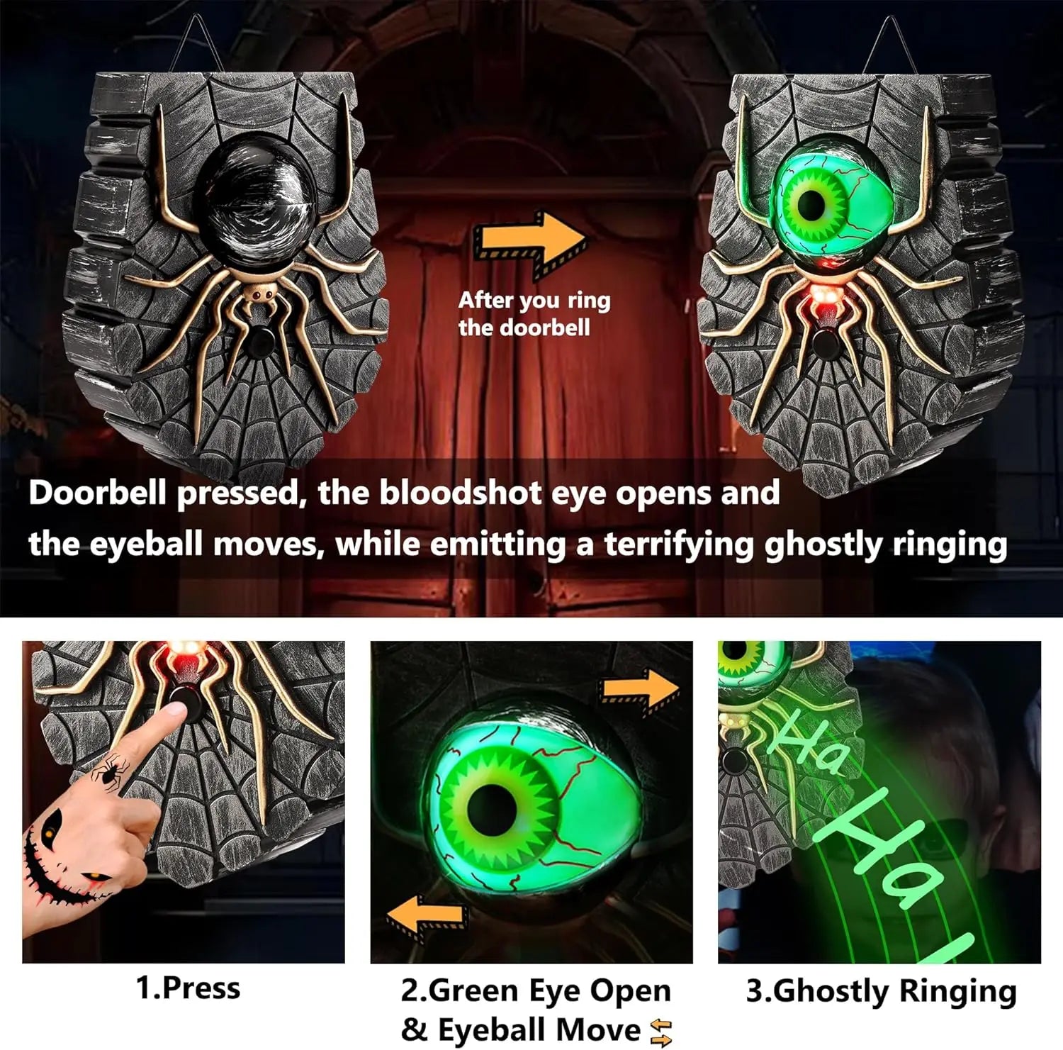 Halloween Doorbell, Animated Eyeball Haunted House Door Bell  with Spooky Sound and Lightup Eye for Halloween Party Decorations Proshop