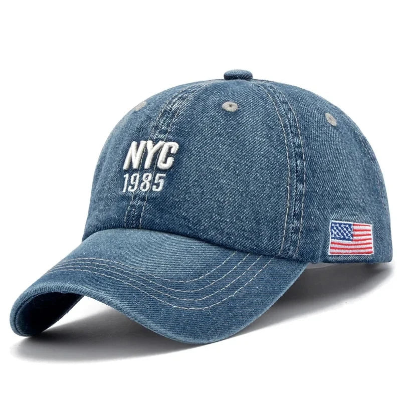 Fashion NYC 1985 Embroidery Denim Snapback Baseball Caps Adjustable Outdoor Casual Adult Wash Sports Golf Sun Hats Proshop